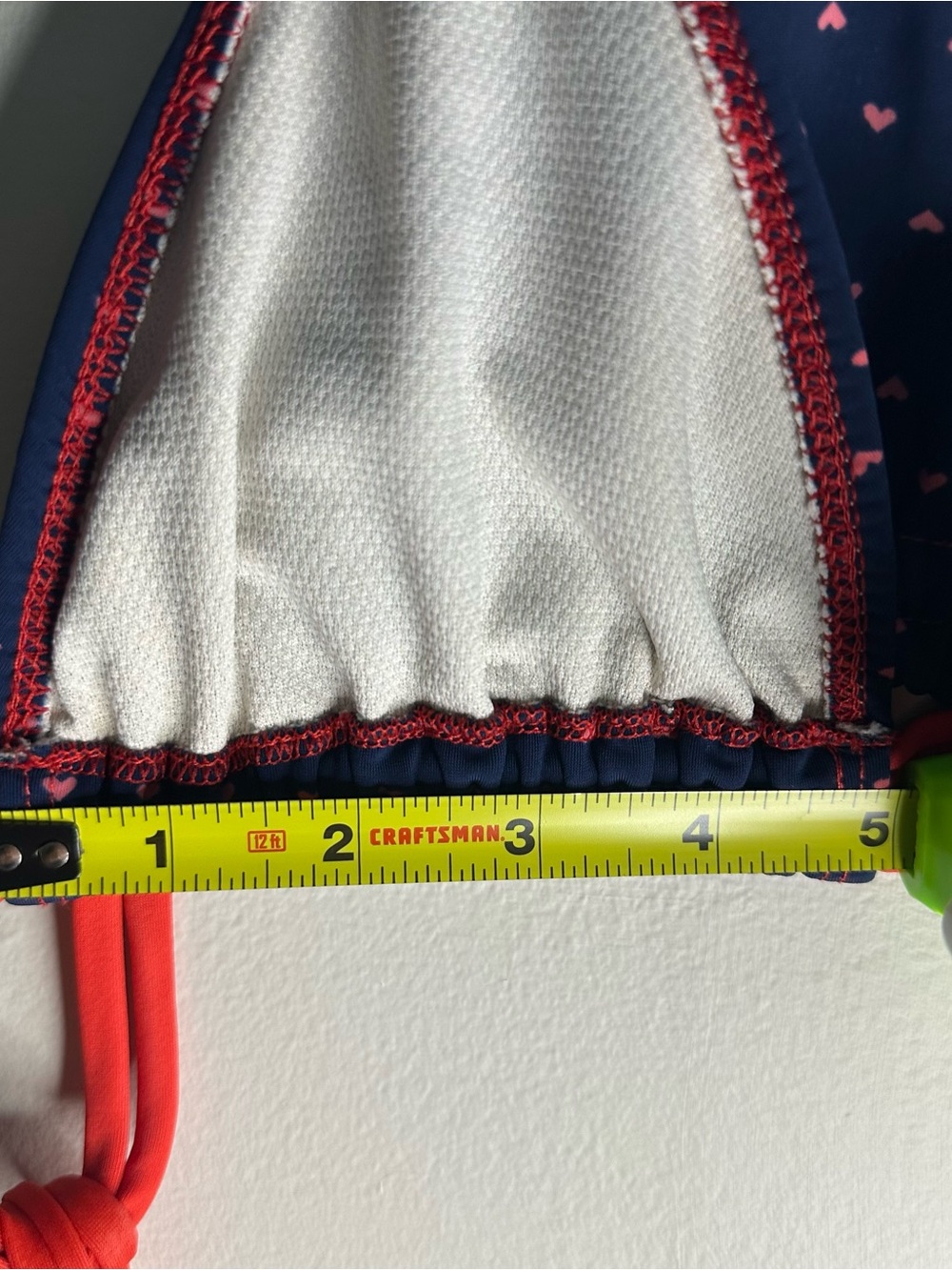 Vintage Navy Bikini Top with Pink Heart Print and Red Ties - Picture 9 of 10